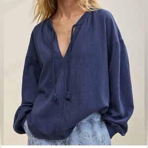 Aerie Easy Street Blue Oversized sweatshirt Boho NWT SZ S